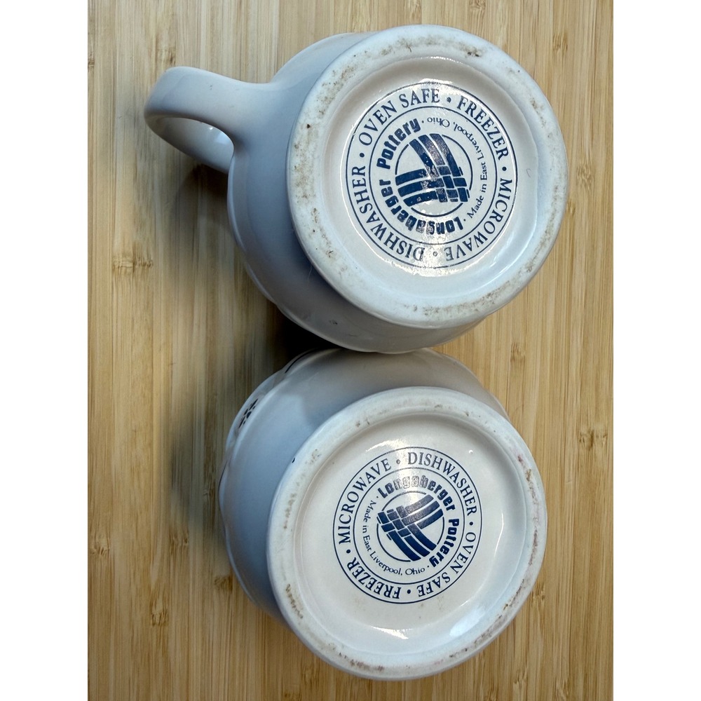 Longaberger Pottery Woven Traditions Blue Cream and Sugar Set Ivory Vitrified - Picture 7 of 8